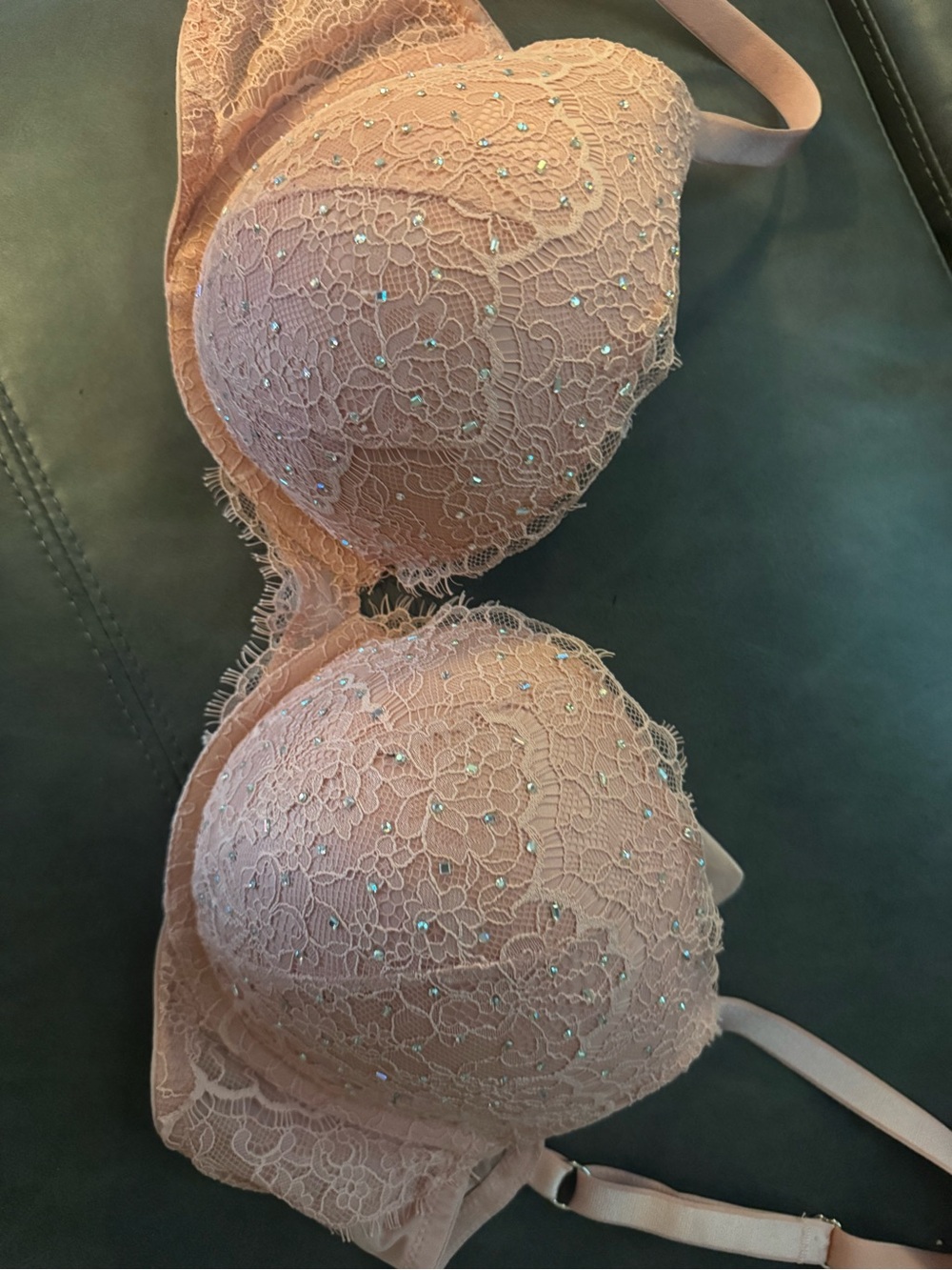 Victoria's Secret Blush Pink Lace Push-Up Bra with Rhinestones
